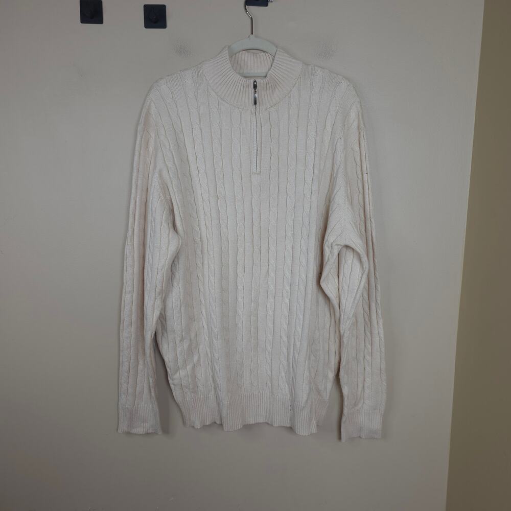Coofandy Cable Knit Quarter Zip Pullover Sweater in Cream Size XL